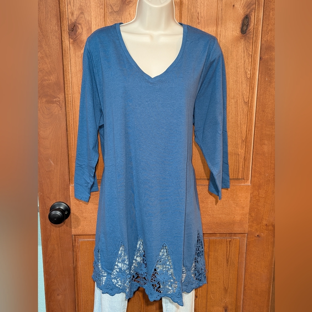 Woman Within Blue Tunic‎ with Lace Hem